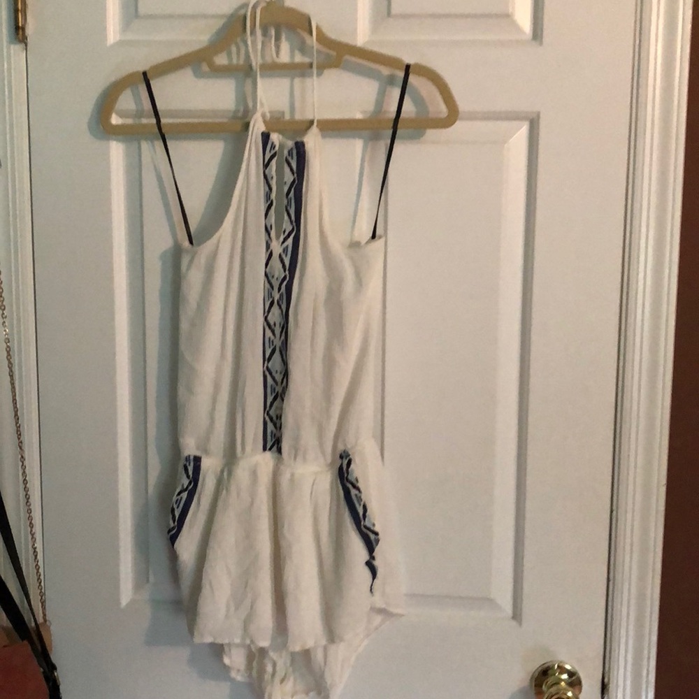 White and blue patterned halter romper